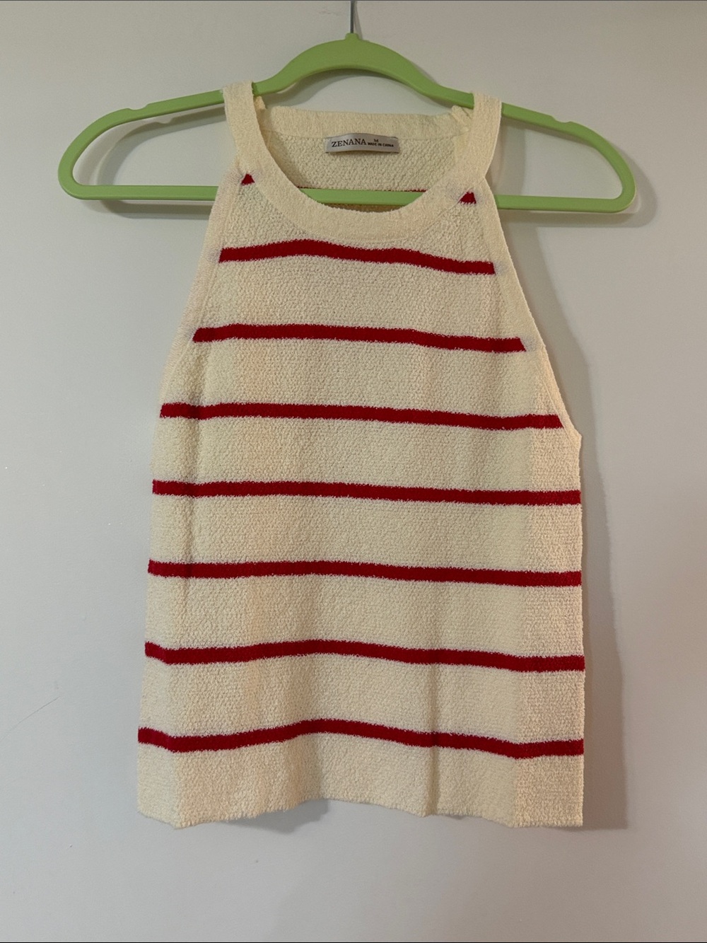 NWOT Zenana Outfitters Cream Sweater Tank with Red Stripes